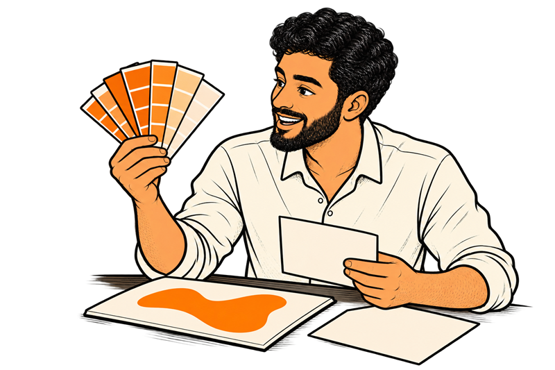 Designer selecting color swatches for brand identity