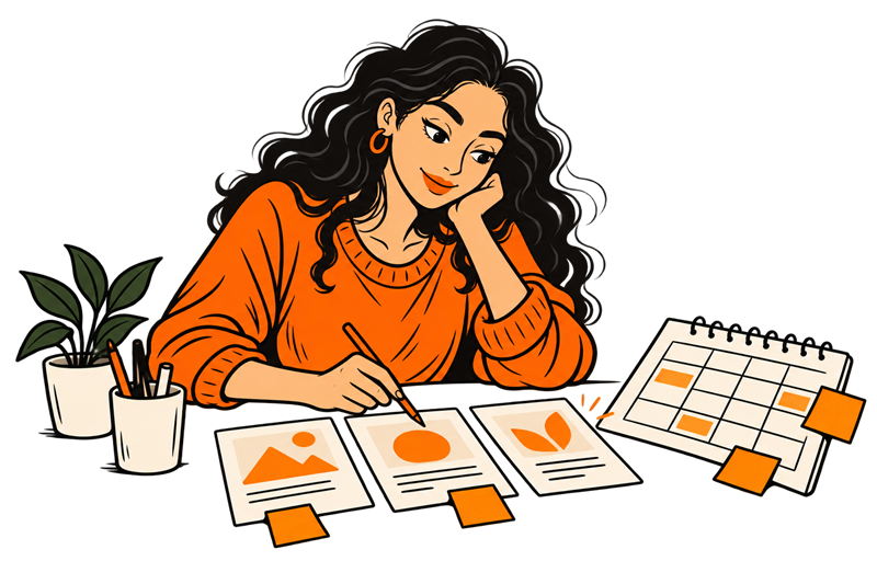 Marketing planner organizing campaigns and content calendars
